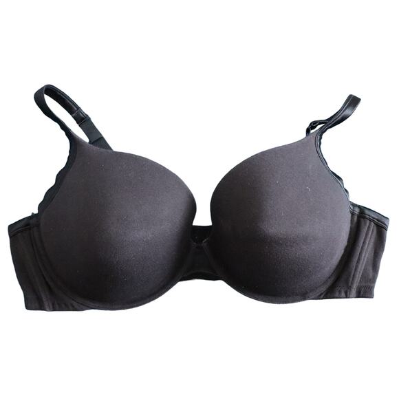 Cacique Lane Bryant Black Cotton Boost Plunge Push Up Satin Trim Bra Size 46DD - Picture 1 of 8